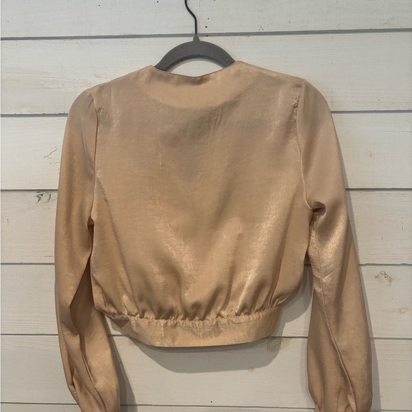 PrettyLittleThing NWT Champagne Satin Button Front Crop Shirt - Picture 10 of 10